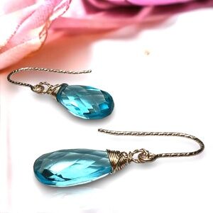 Blue Topaz Earrings 14K Rose Gold or Yellow Gold Filled , December Birthstone